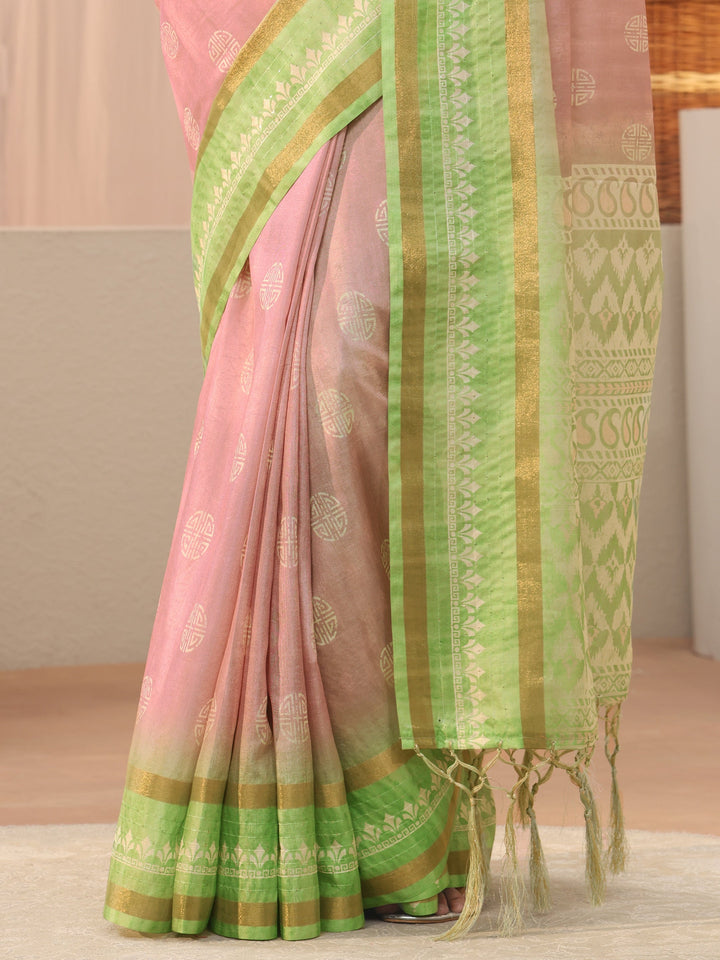 Pink Ethnic Motif Printed Silk Blend Saree