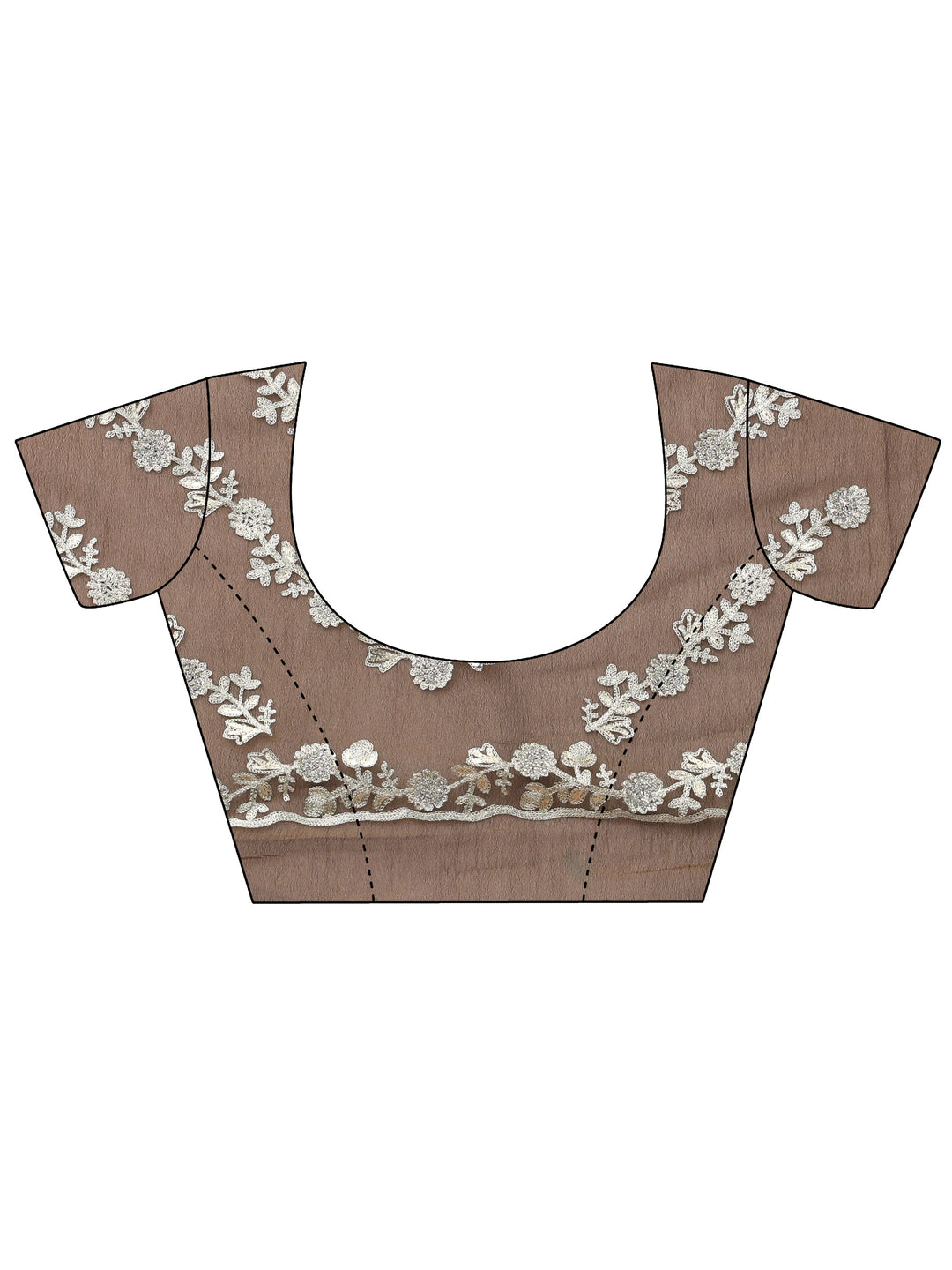 Brown Floral Embroidered Tissue Saree