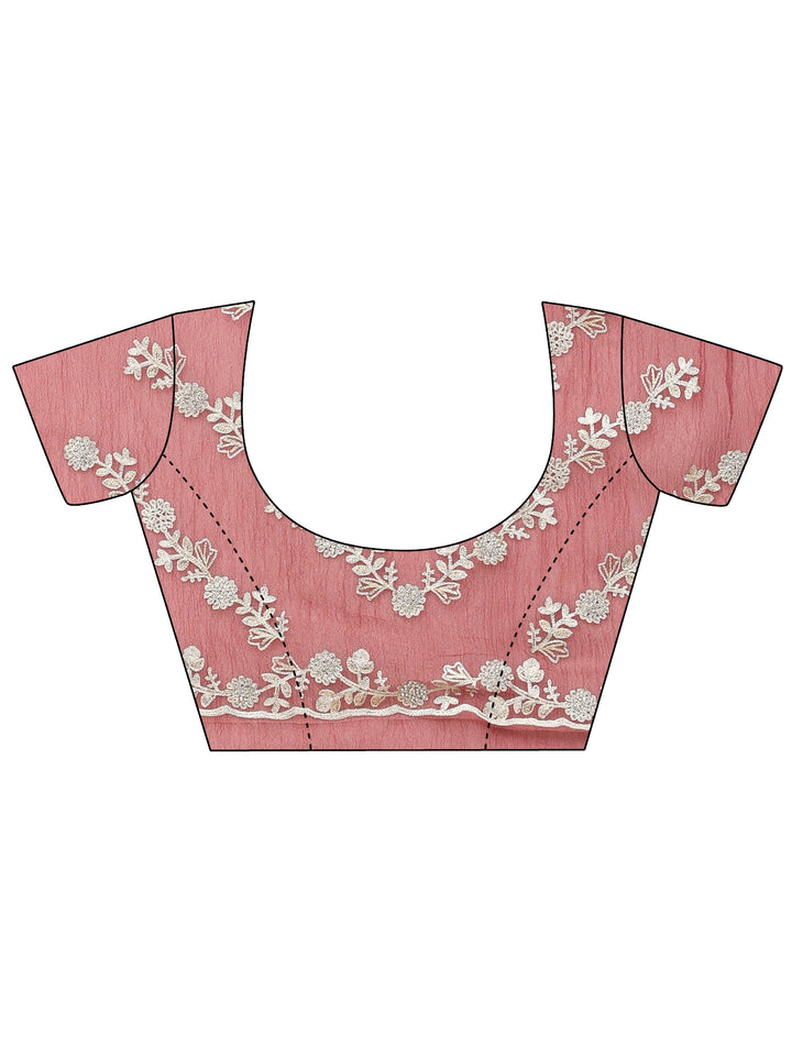 Pink Floral Embroidered Tissue Saree