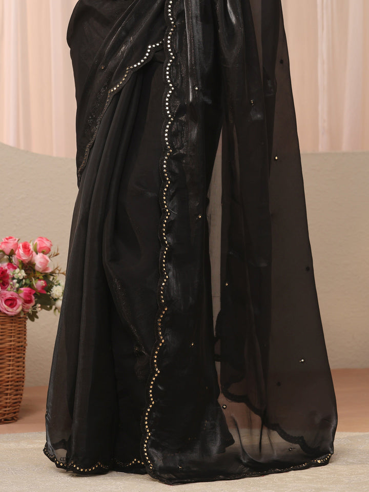 Black Self Design Organza Saree