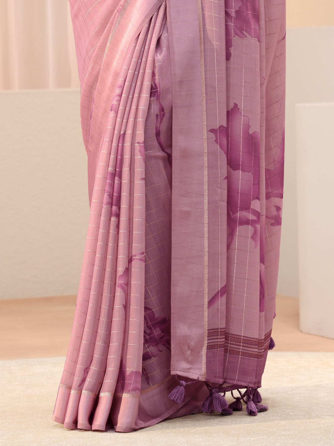 Lavender Floral Printed Georgette Saree