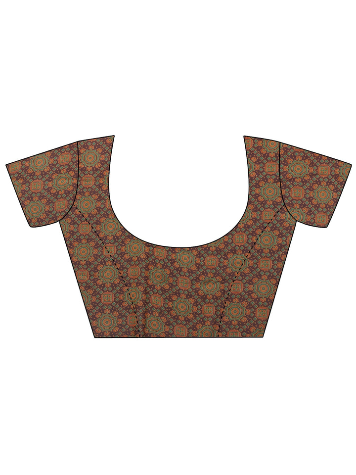 Libas Rust Chiffon Saree with Printed Border
