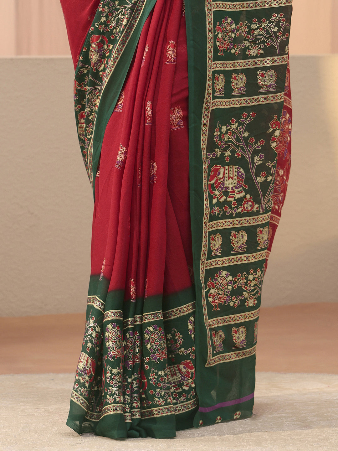 Red Ethnic Motif Printed Georgette Saree
