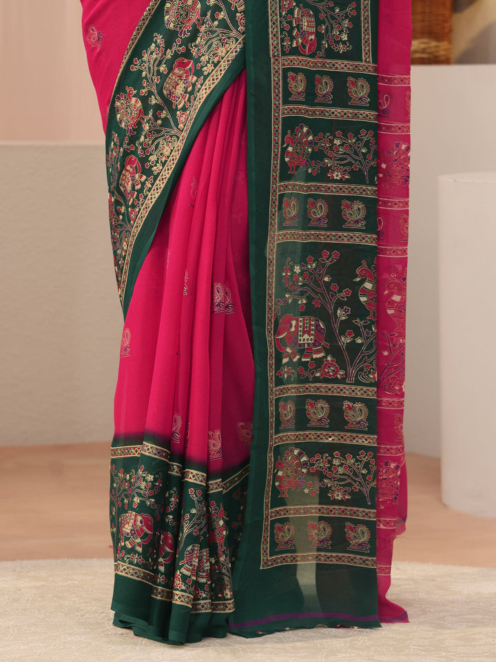 Pink Ethnic Motif Printed Georgette Saree