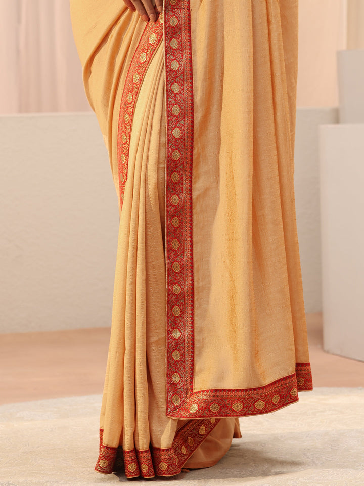 Beige Solid Silk Blend Saree