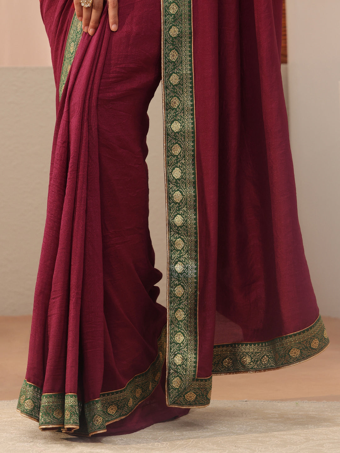 Maroon Solid Silk Blend Saree