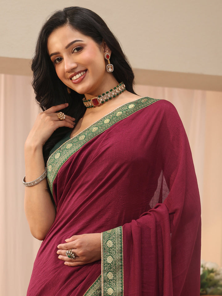 Maroon Solid Silk Blend Saree