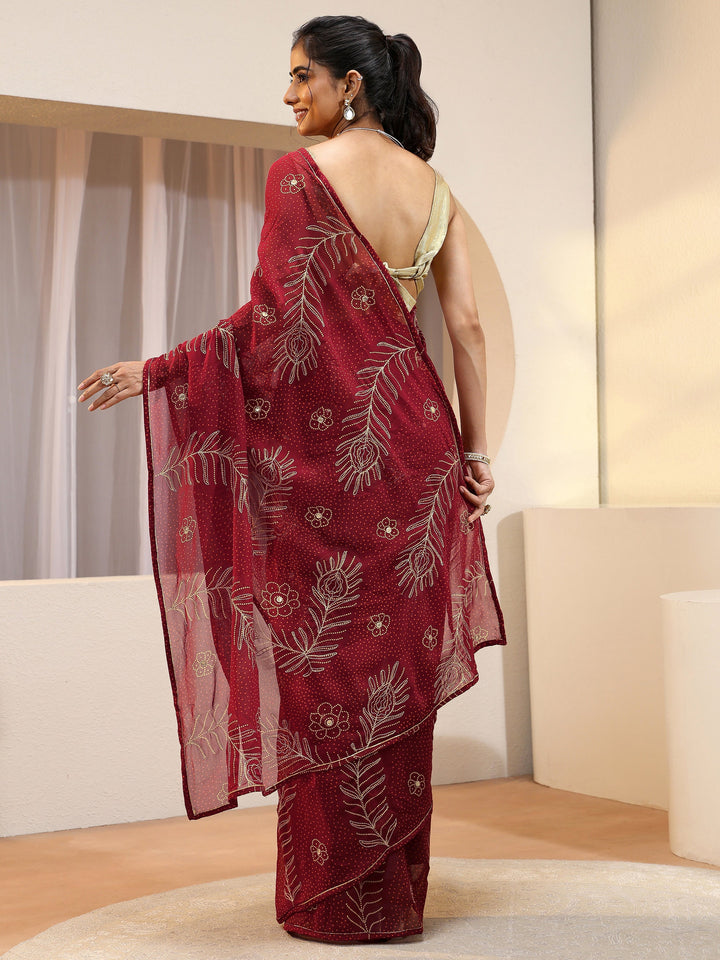 Maroon Floral Printed Georgette Saree