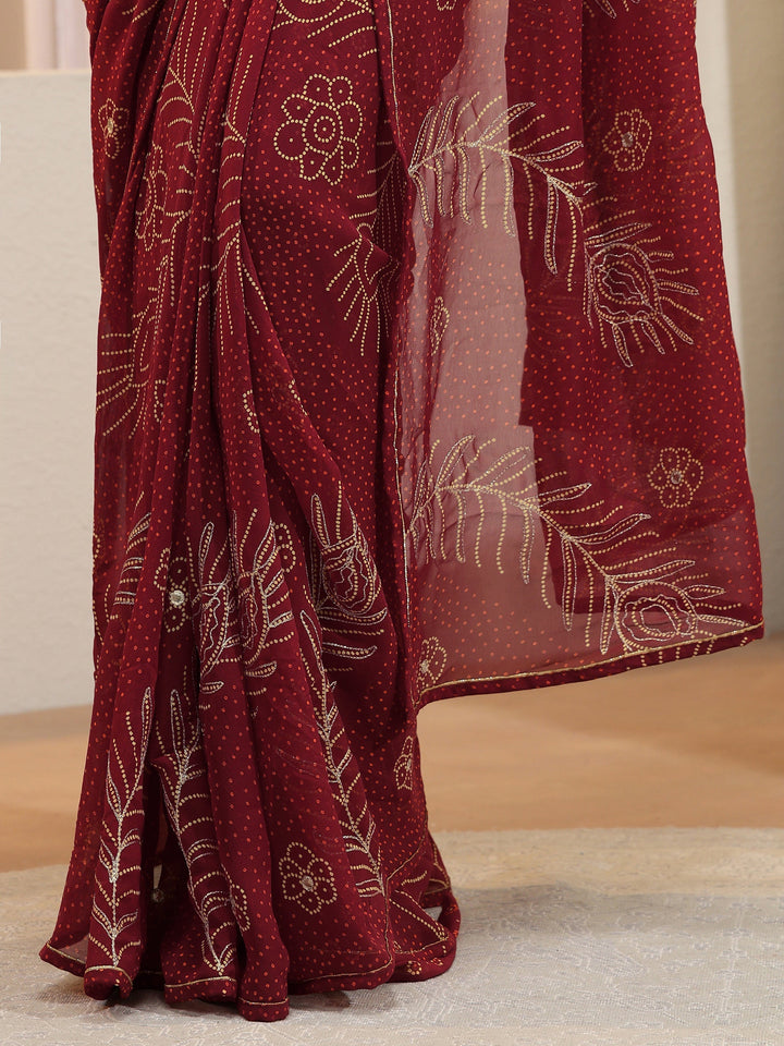 Maroon Floral Printed Georgette Saree