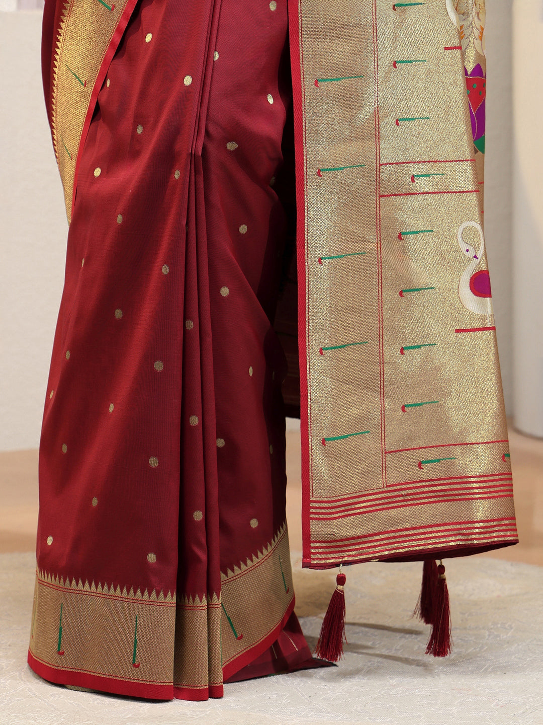 Rust Red Silk Blend Paithani Saree
