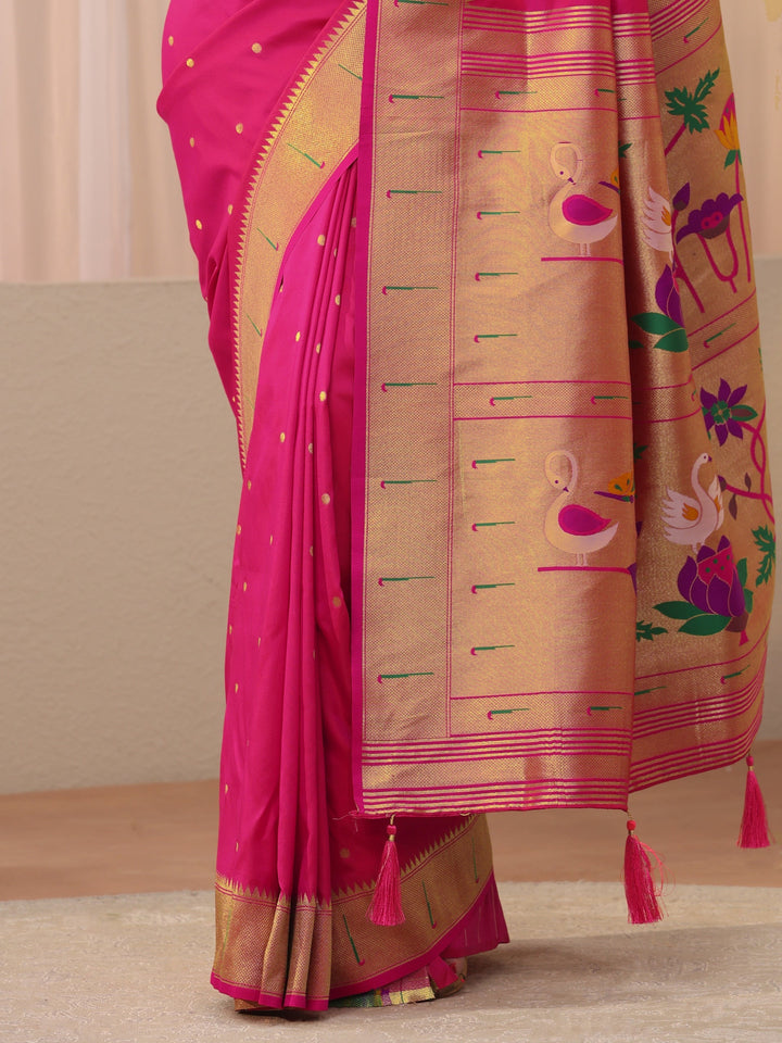Libas Pink Silk Blend Paithani Saree
