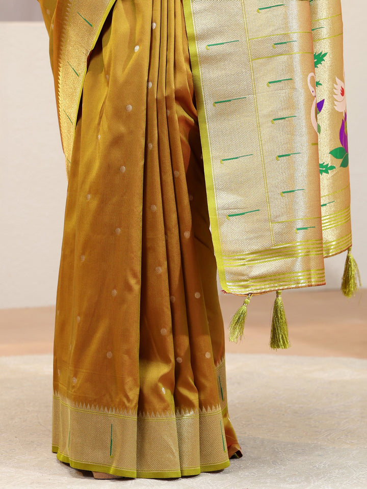 Ochre Yellow Silk Blend Paithani Saree