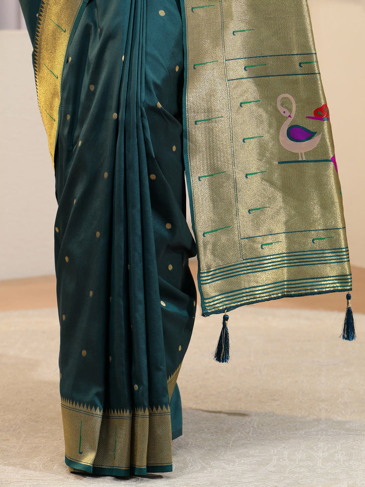 Teal Green Silk Blend Paithani Saree