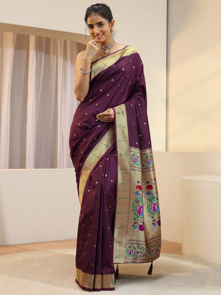 Plum Silk Blend Paithani Saree
