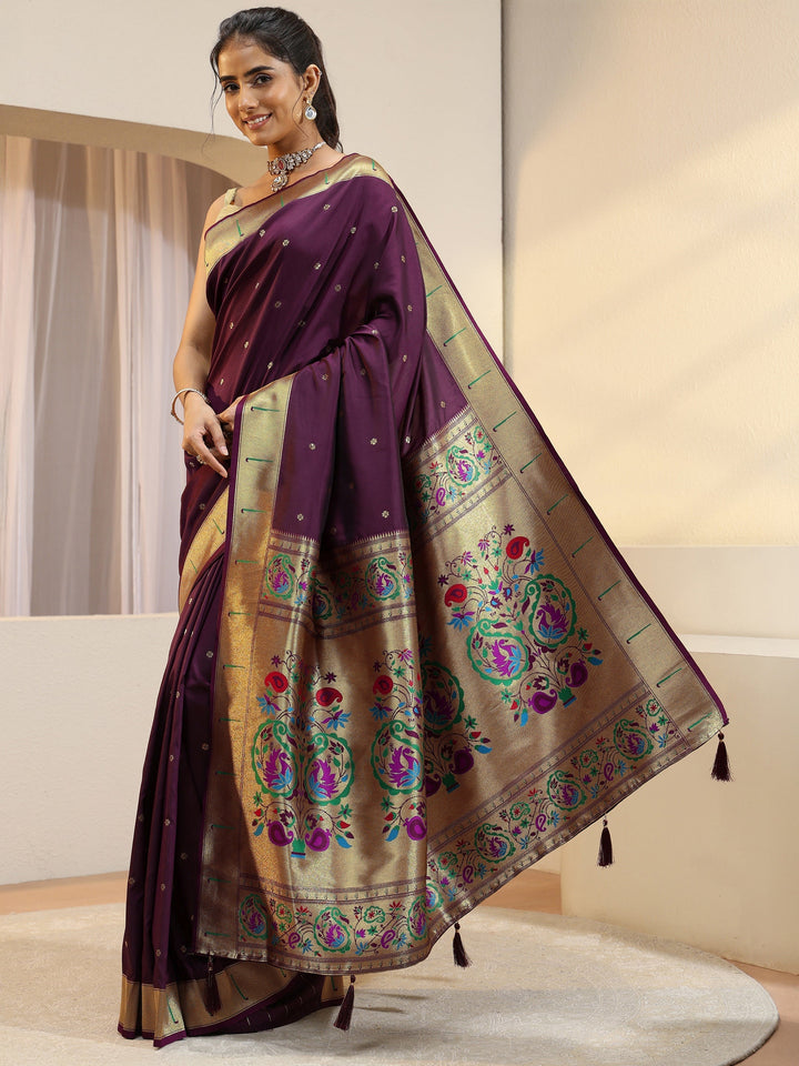 Plum Silk Blend Paithani Saree