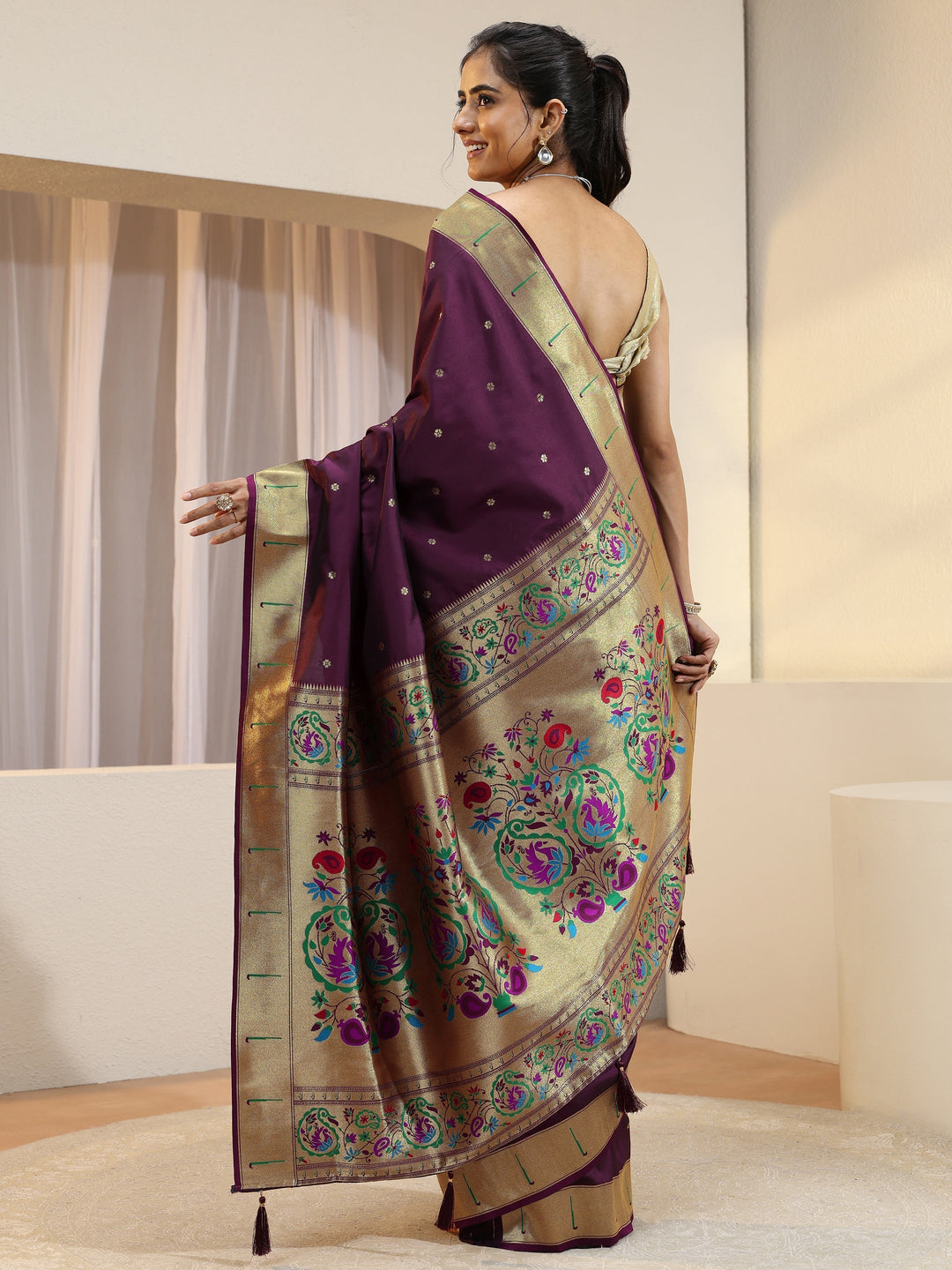 Plum Silk Blend Paithani Saree