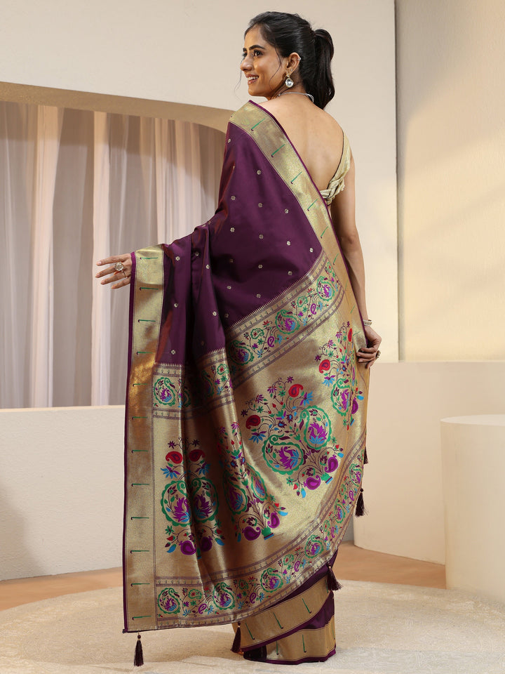 Plum Silk Blend Paithani Saree