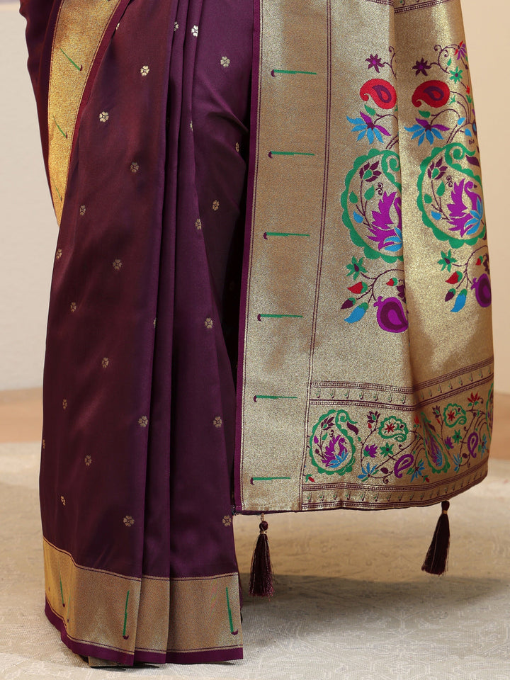 Plum Silk Blend Paithani Saree