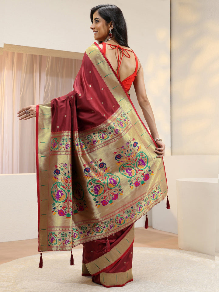 Terracotta Red Silk Blend Paithani Saree