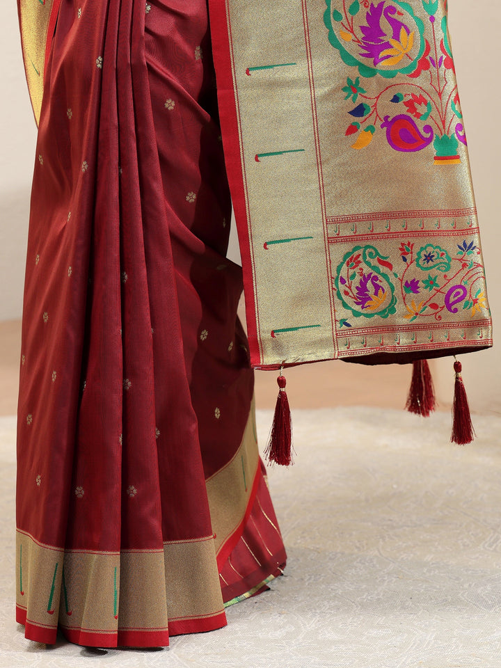 Terracotta Red Silk Blend Paithani Saree