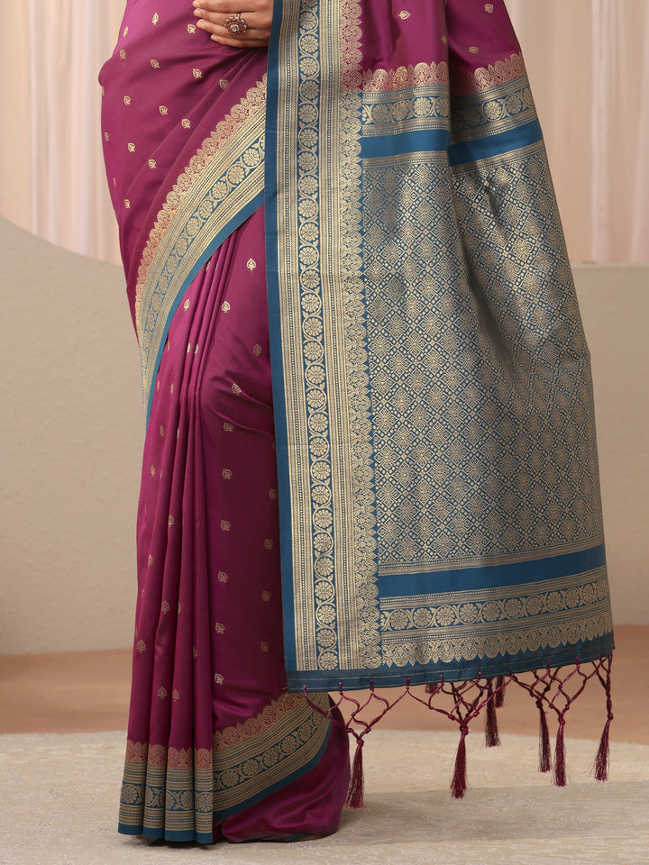 Burgundy Ethnic Motif Self Design Silk Blend Saree
