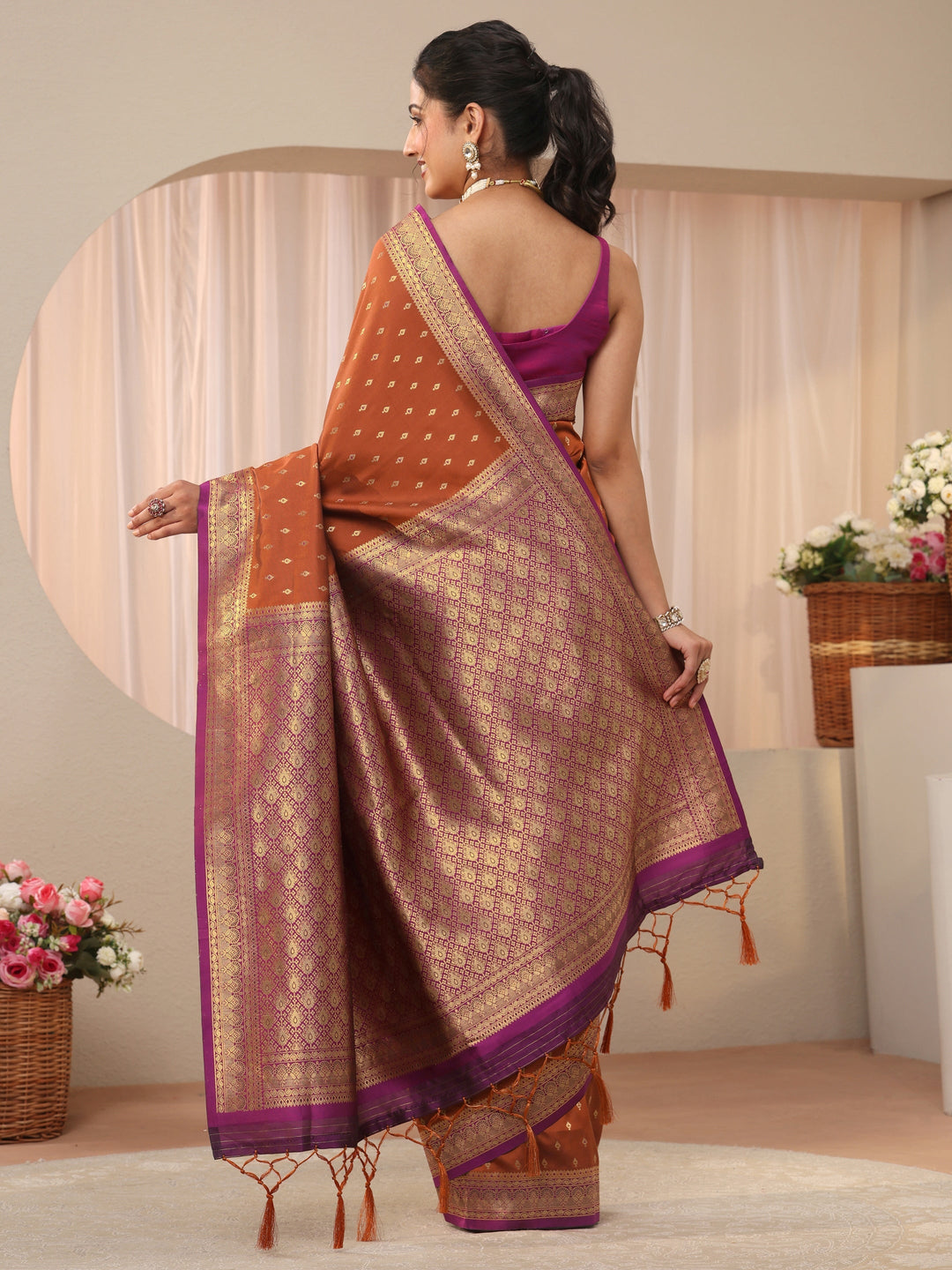 Libas Rust Kanjeevaram Silk Blend Saree