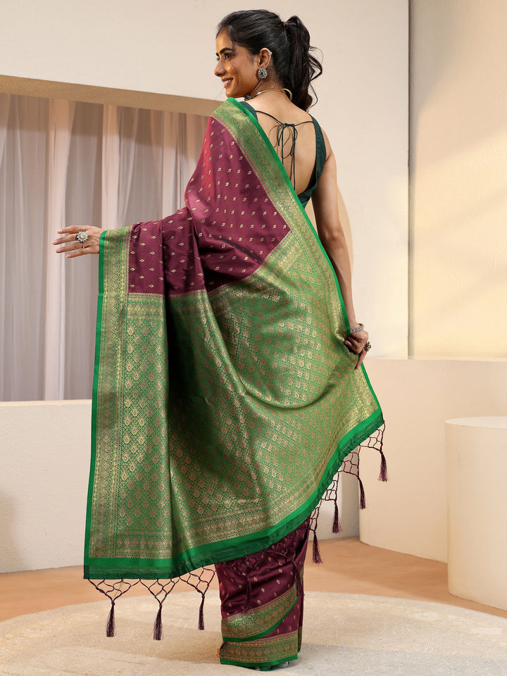 Maroon Ethnic Woven Design Silk Blend Saree