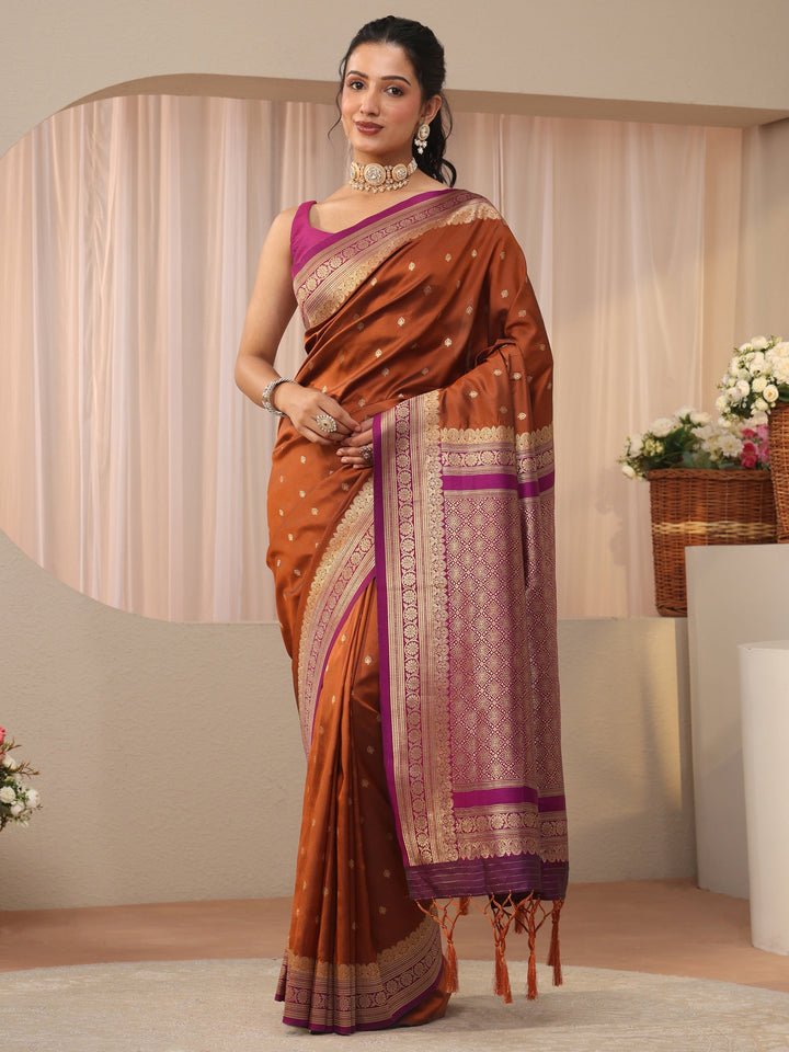 Libas Rust Kanjeevaram Silk Blend Saree