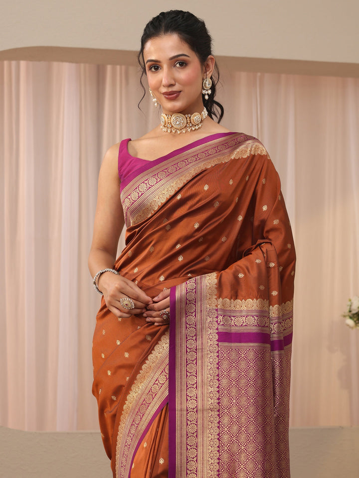 Libas Rust Kanjeevaram Silk Blend Saree
