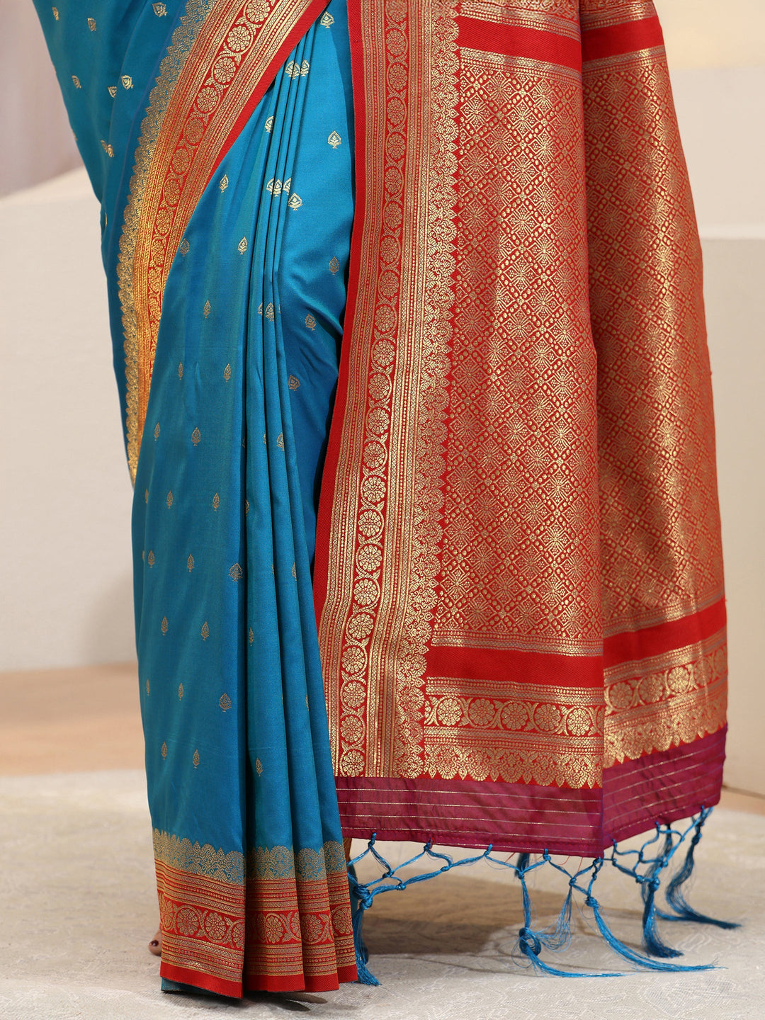 Blue Ethnic Woven Design Silk Blend Saree