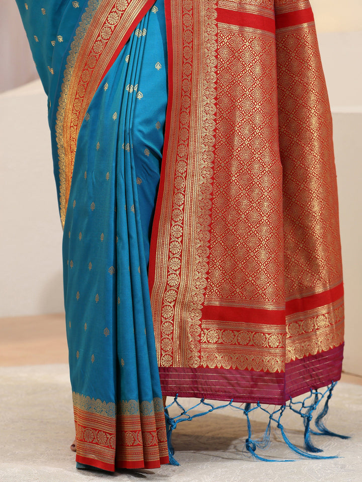 Blue Ethnic Woven Design Silk Blend Saree