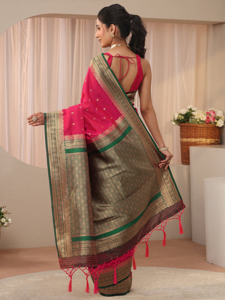 Pink Ethnic Motif Self Design Silk Blend Saree
