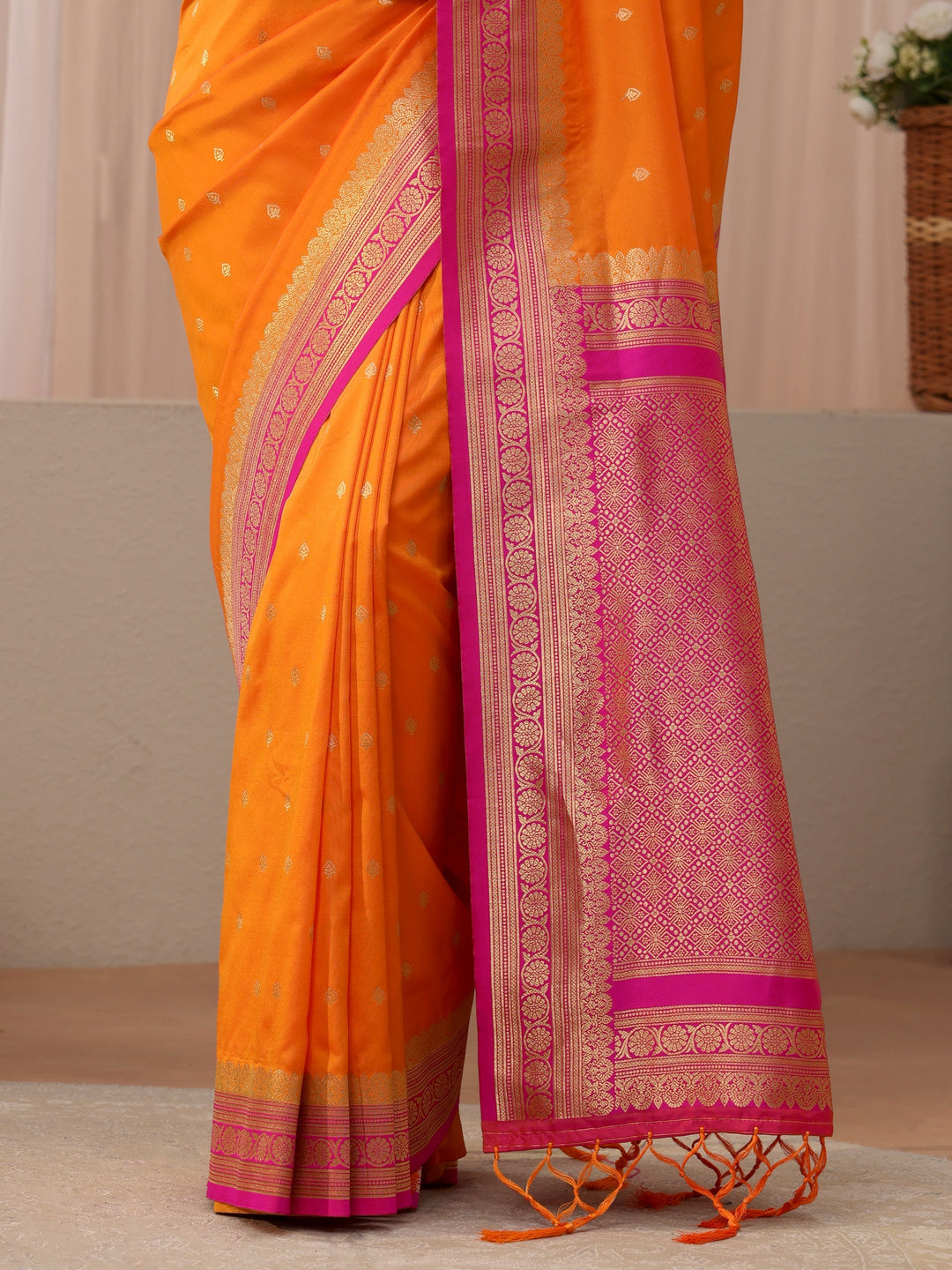 Libas Orange Kanjeevaram Silk Blend Saree