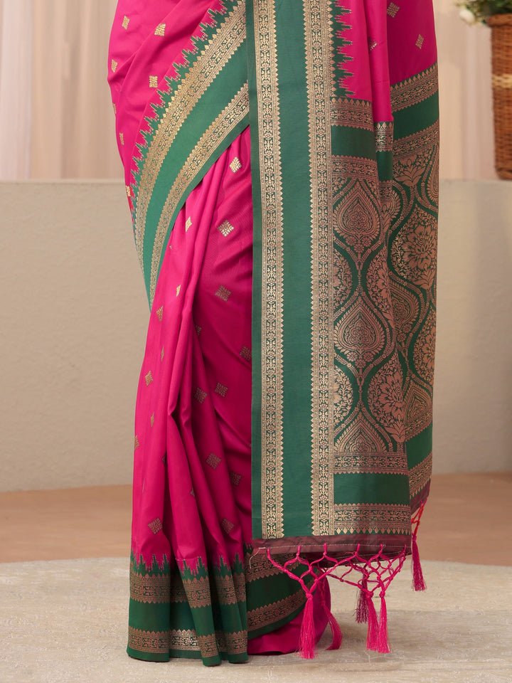 Pink Ethnic Motif Self Design Silk Blend Saree