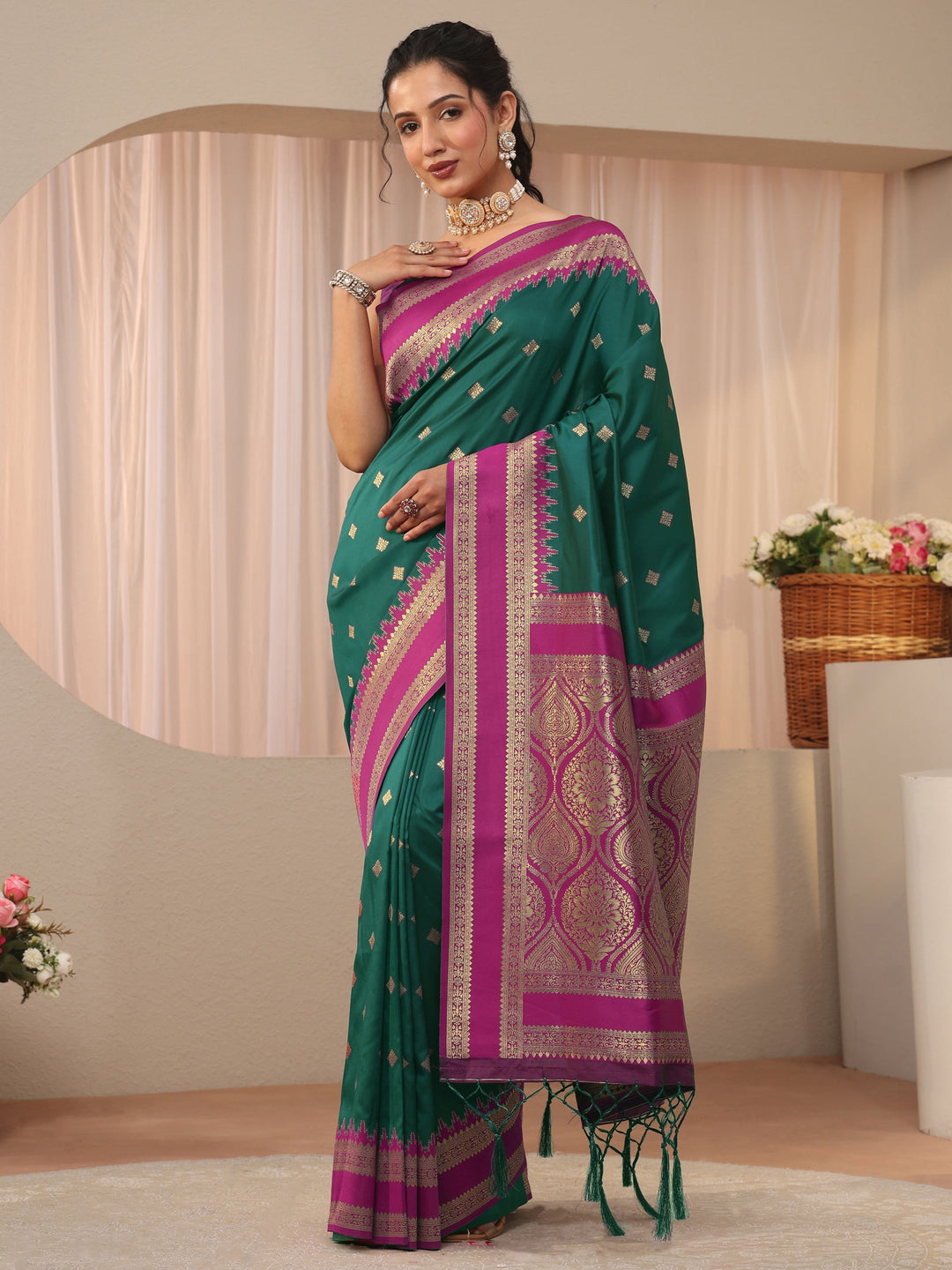 Green Kanjeevaram Silk Blend Saree