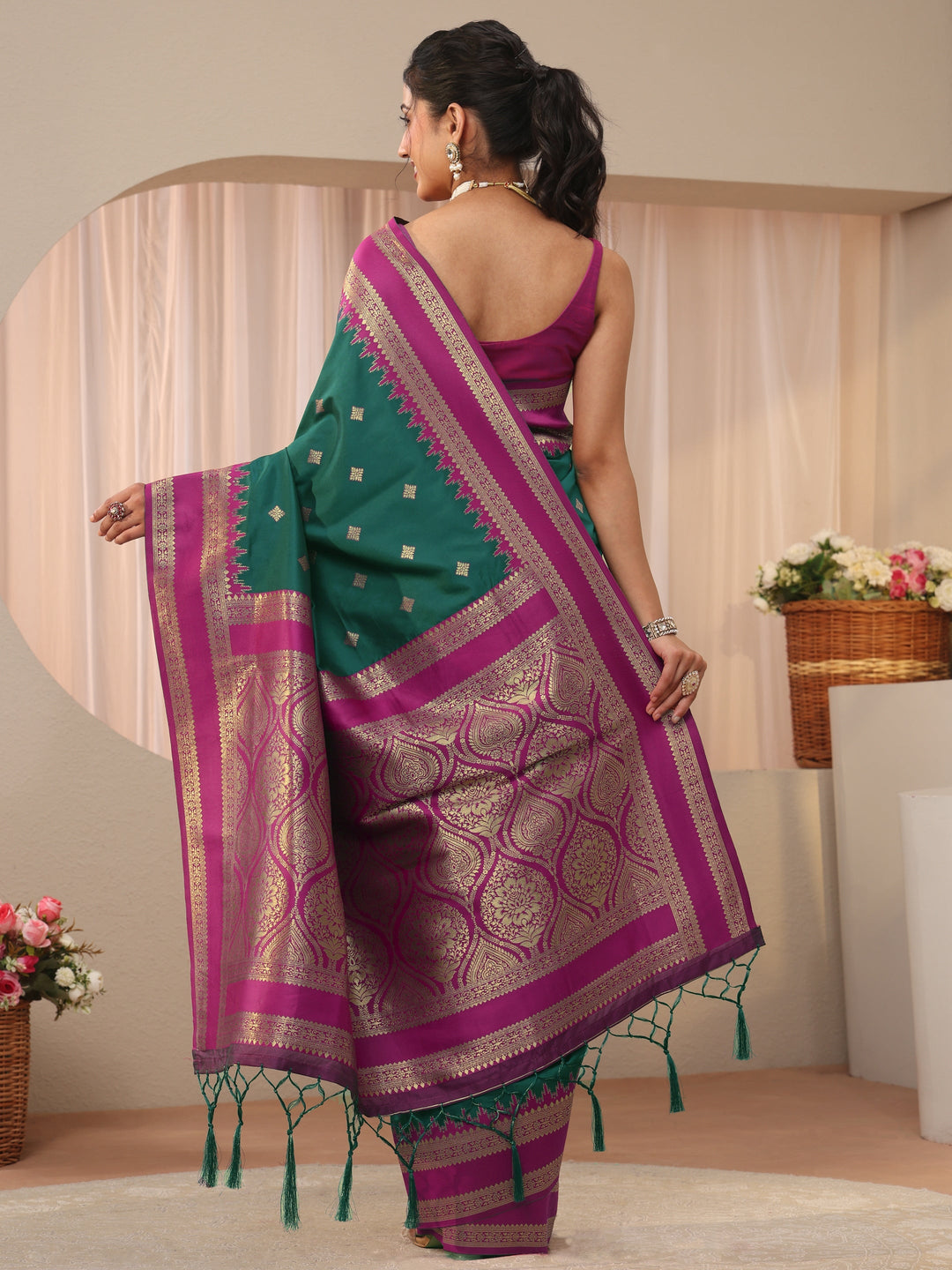 Green Kanjeevaram Silk Blend Saree