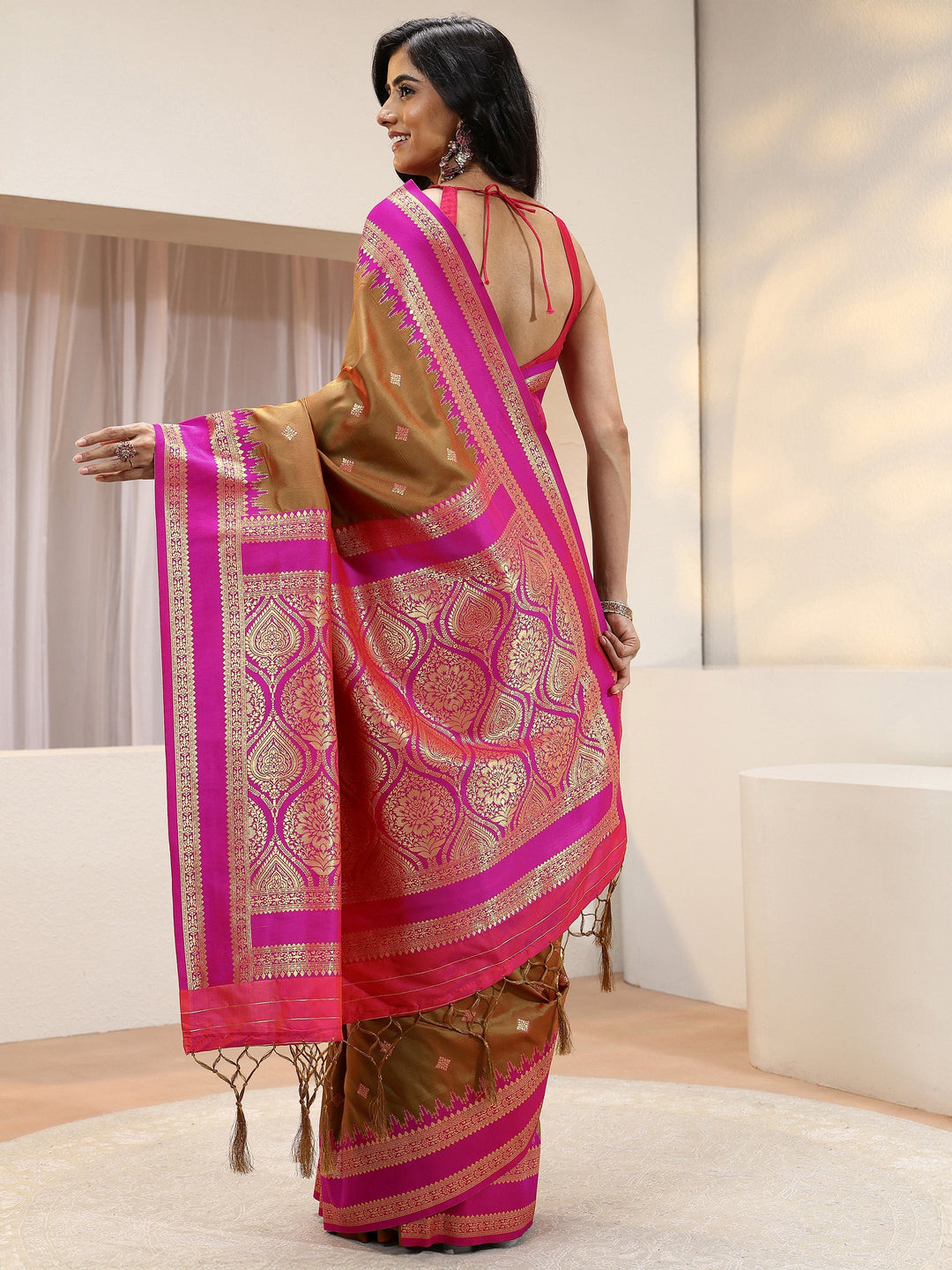 Henna Green Silk Blend Kanjeevaram Saree
