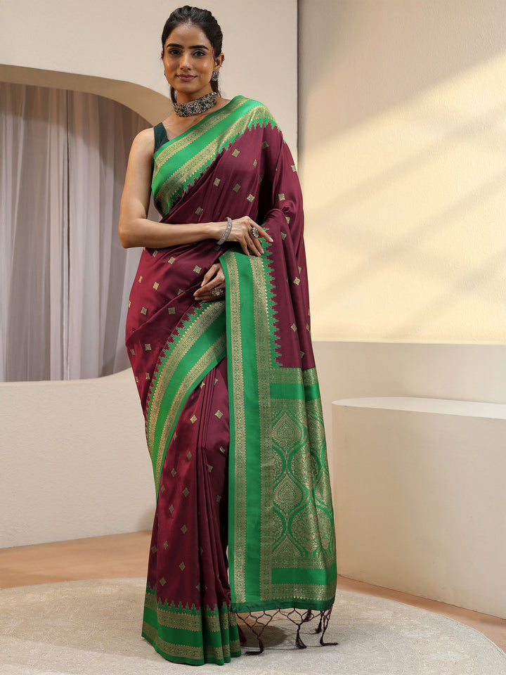 Mahagony Red Silk Blend Kanjeevaram Saree