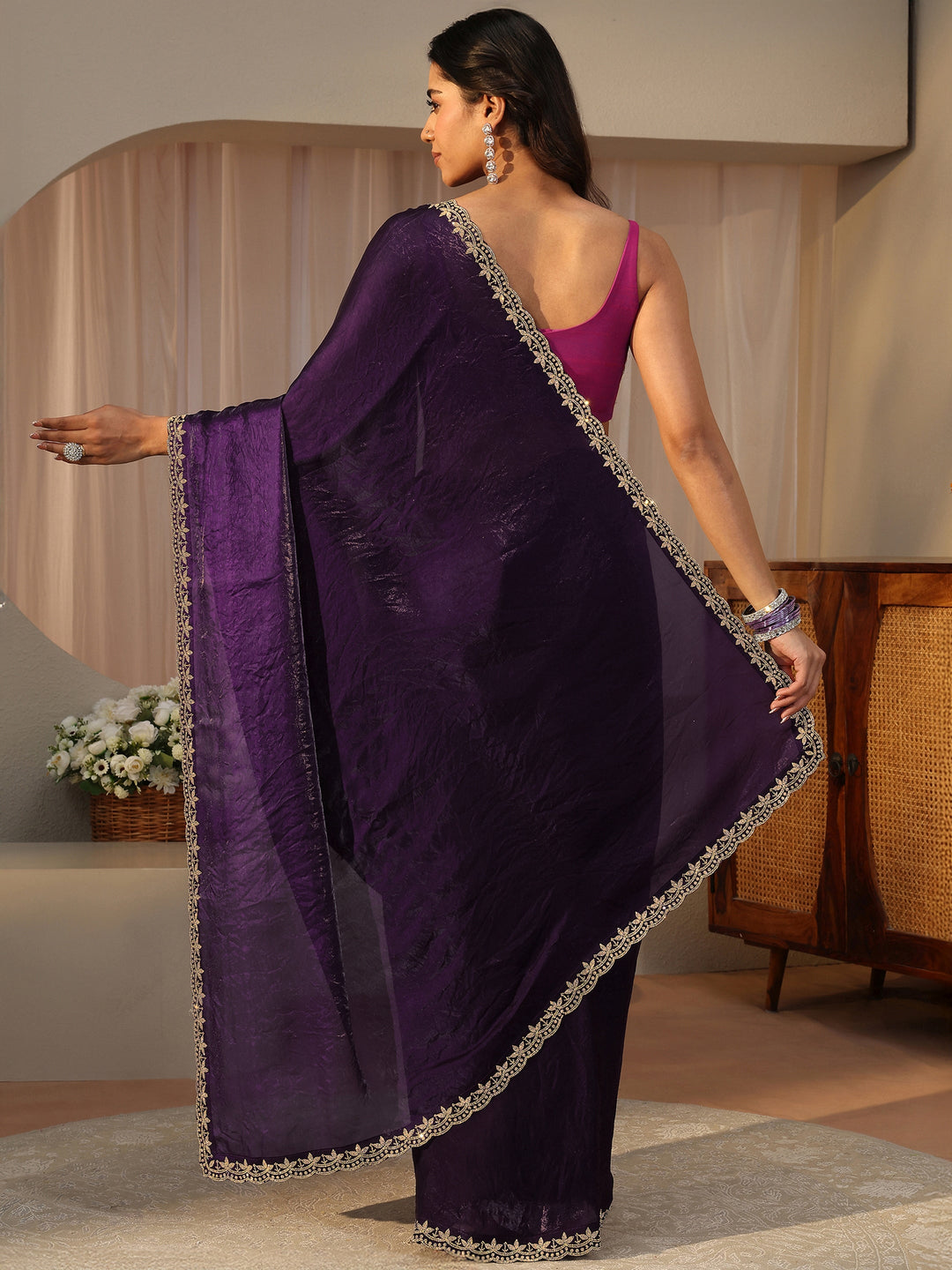 Purple Solid Tissue Saree