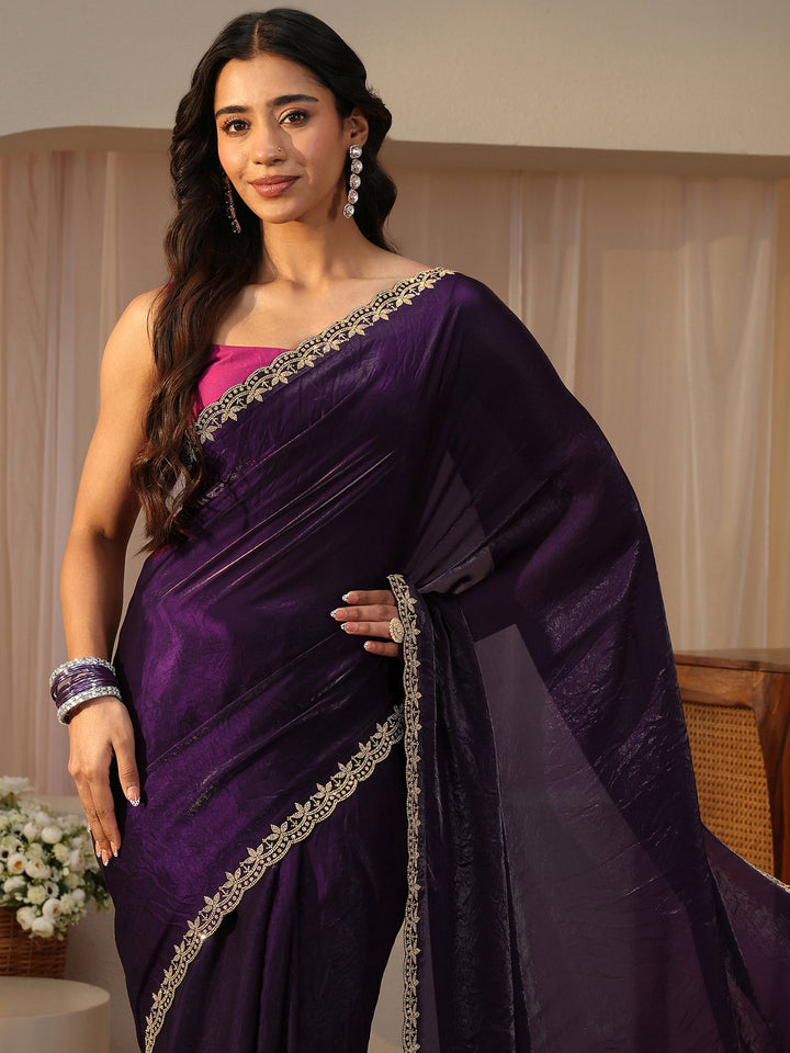 Purple Solid Tissue Saree