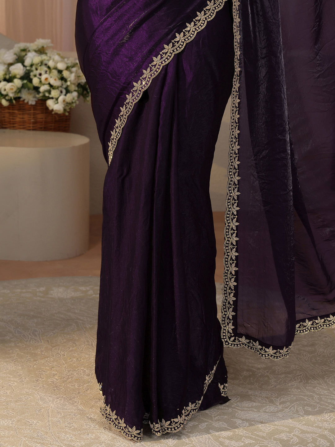 Purple Solid Tissue Saree