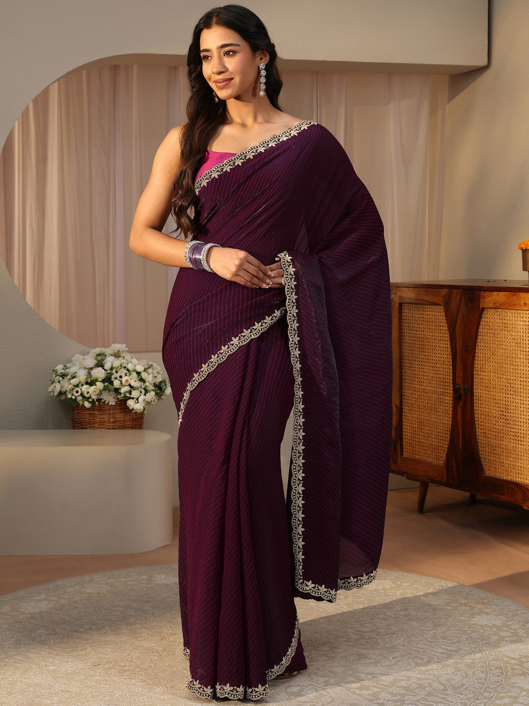 Purple Printed Tissue Saree