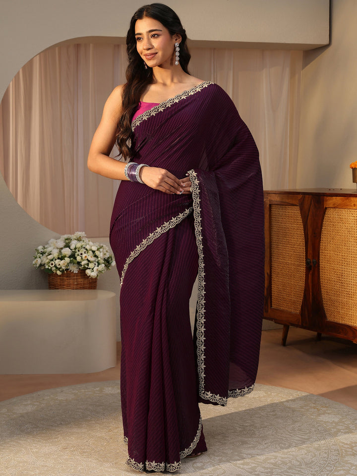 Purple Printed Tissue Saree