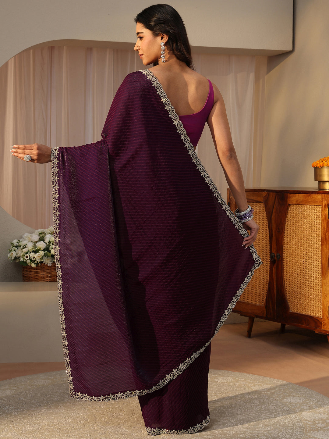 Purple Printed Tissue Saree