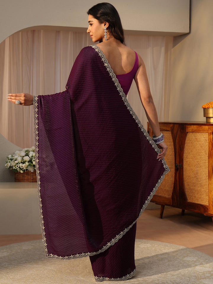 Purple Printed Tissue Saree