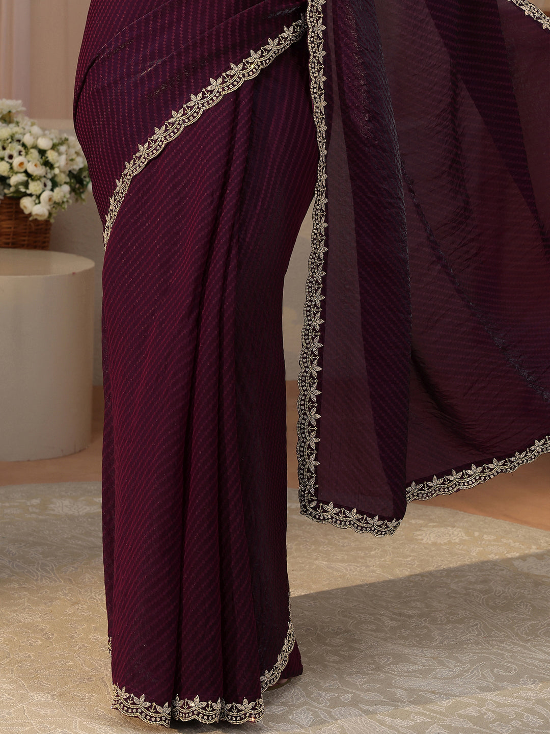 Purple Printed Tissue Saree