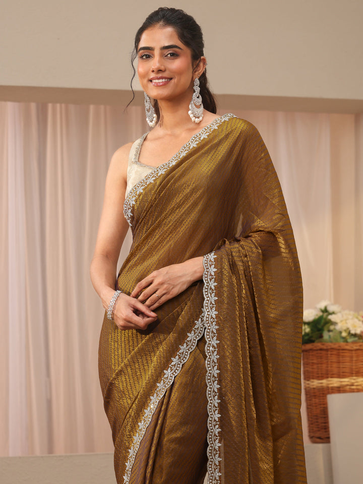 Green Leheriya Printed Tissue Saree