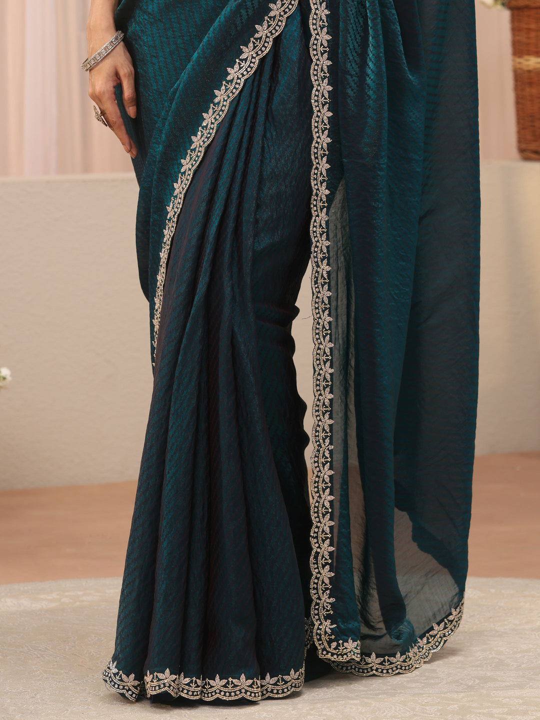 Teal Leheriya Printed Tissue Saree