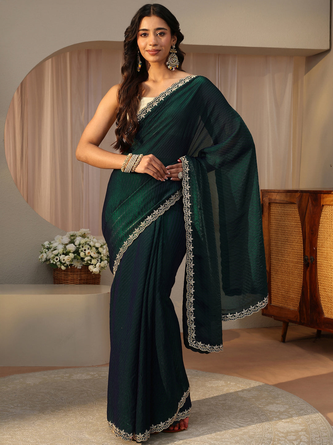Green Printed Tissue Saree