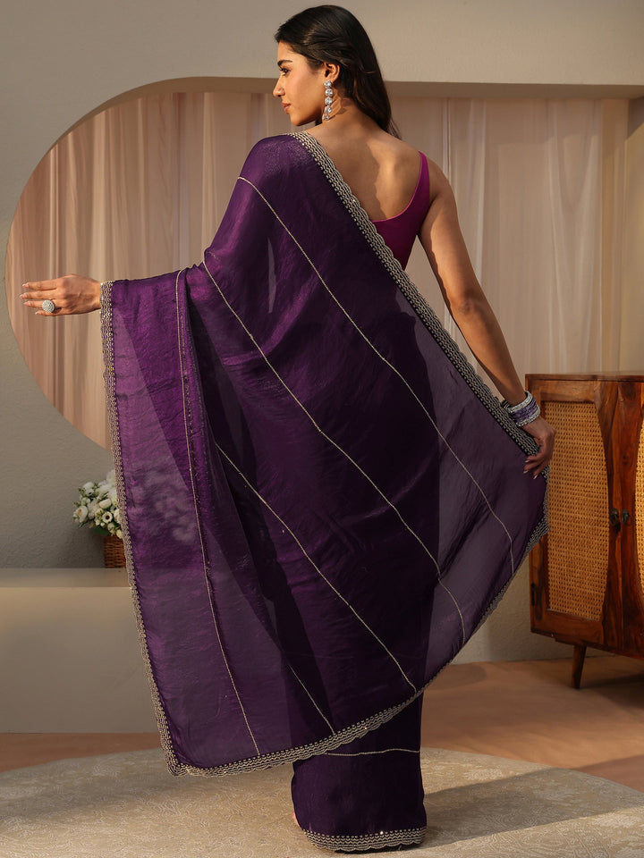 Purple Embellished Tissue Saree